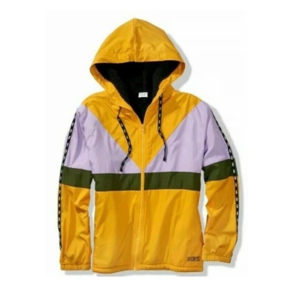 PINK Victoria's Secret Sherpa Lined Colorblock Windbreaker Jacket XS/S Yellow‎